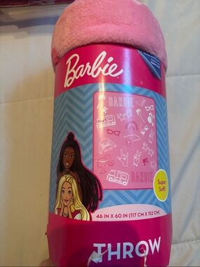 Barbie Pink Plush Kids Throw Blanket with Branded Sleeve